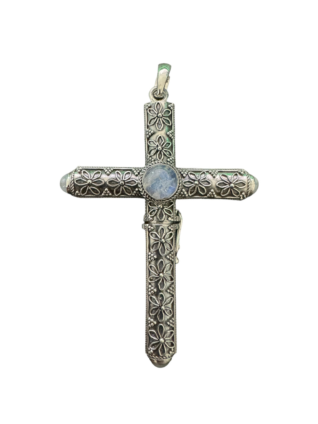 925 Sterling Silver Handmade Cruel Intentions Stash Cross Rosary Pendant - Flower of Life Design - Cruel Intentions Necklace
