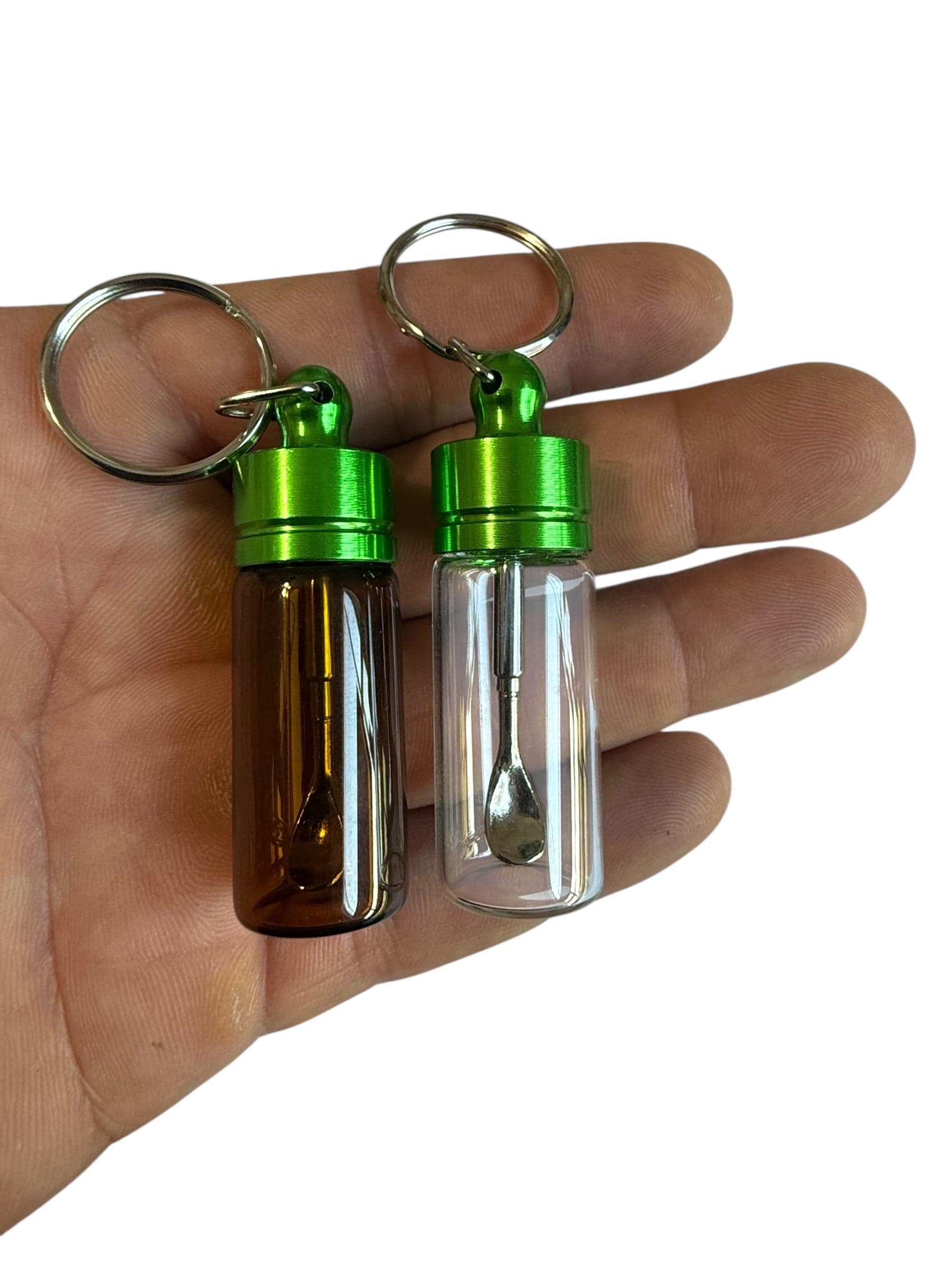 Mini Glass Spice Snuff Jar Keychain: Travel Portion Control with Extending Spoon for Supplements Spices Snuff or Cosmetics