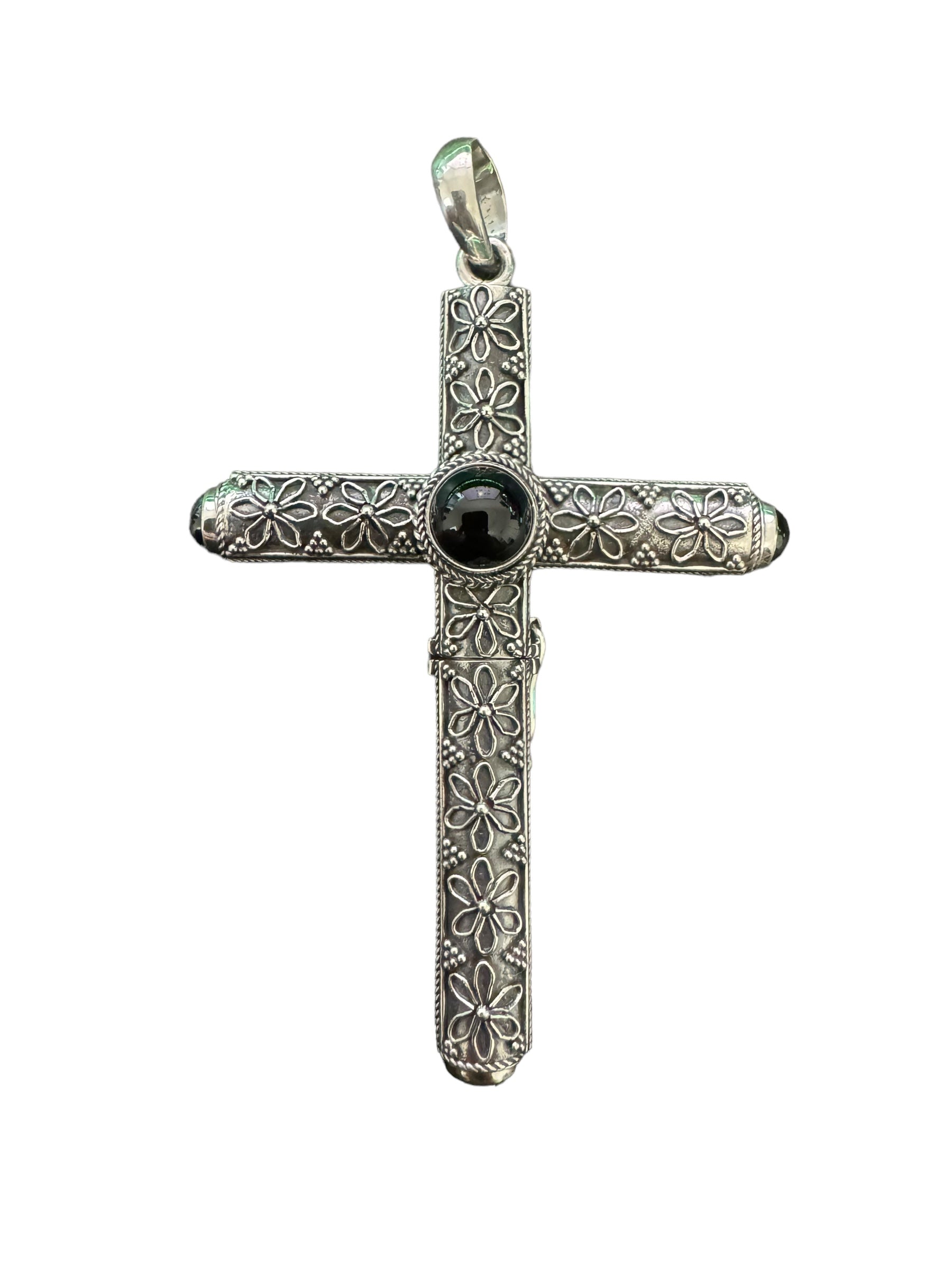 925 Sterling Silver Handmade Cruel Intentions Stash Cross Rosary Pendant - Flower of Life Design - Cruel Intentions Necklace