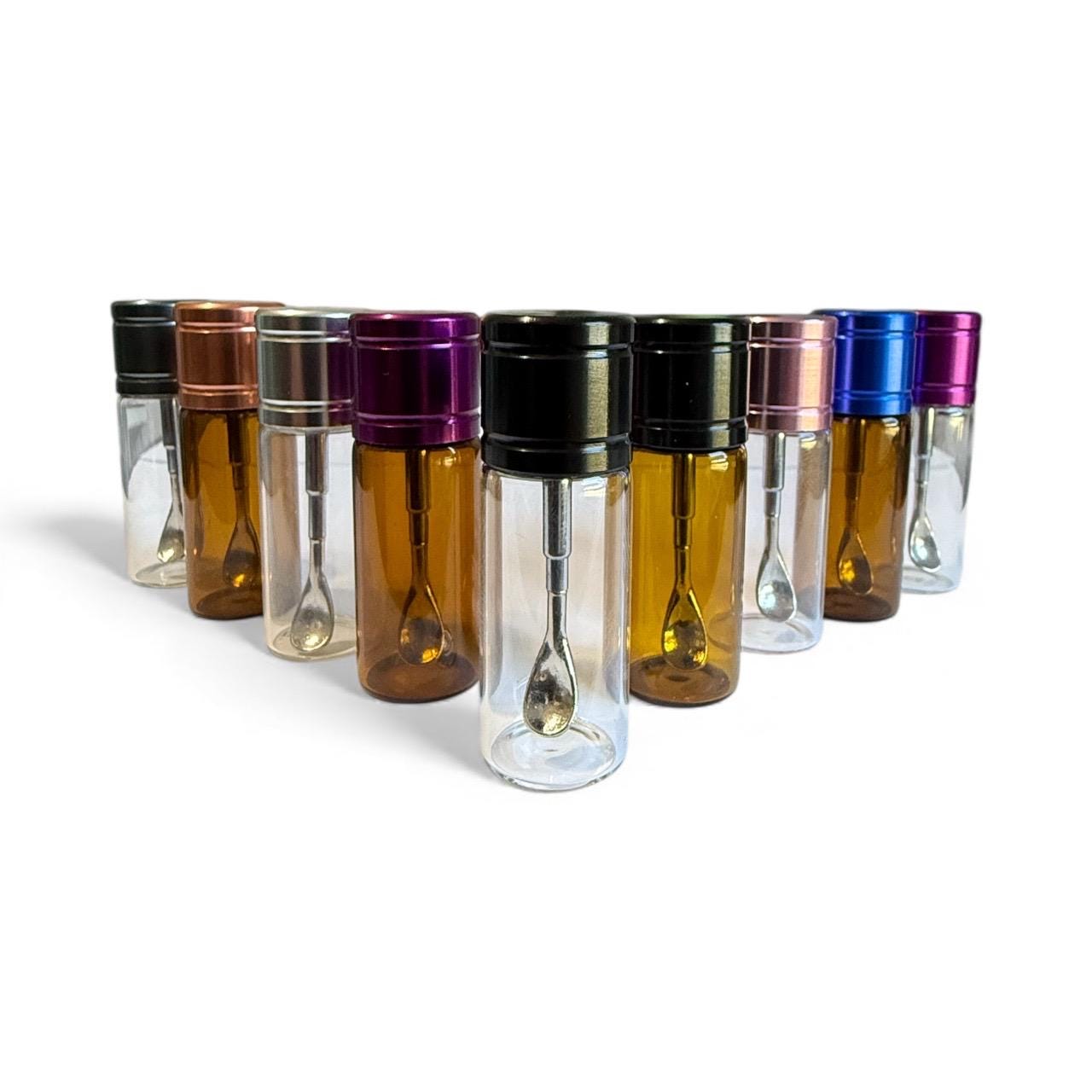 Mini Glass  Snuff Spice Jar: Travel Portion Control with Extending Spoon for Supplements Spices Snuff or Cosmetics