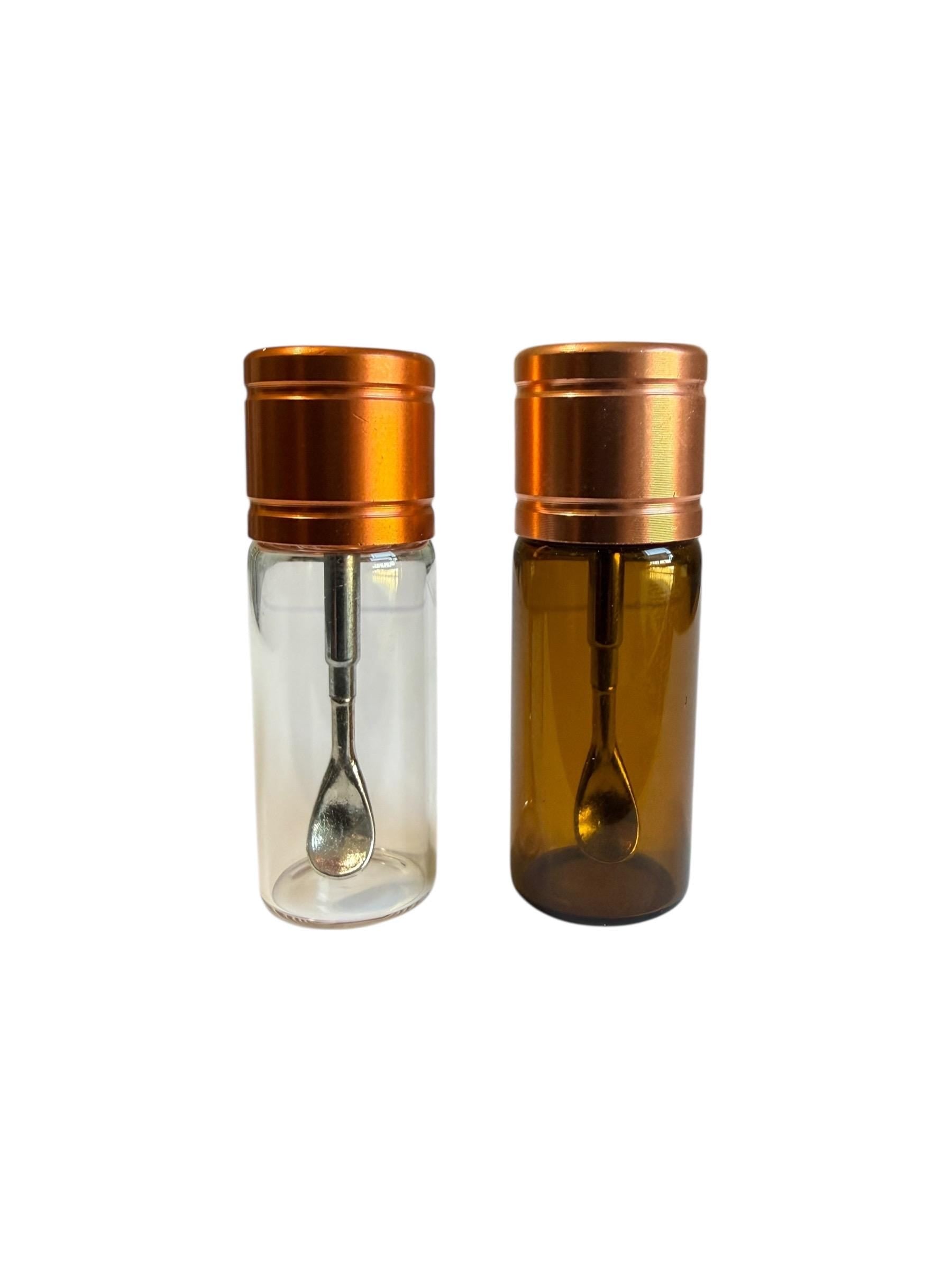 Mini Glass  Snuff Spice Jar: Travel Portion Control with Extending Spoon for Supplements Spices Snuff or Cosmetics