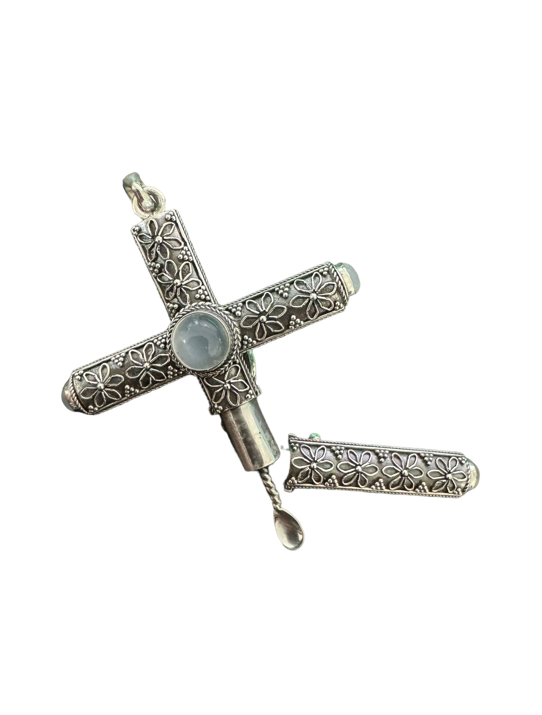 925 Sterling Silver Handmade Cruel Intentions Stash Cross Rosary Pendant - Flower of Life Design - Cruel Intentions Necklace