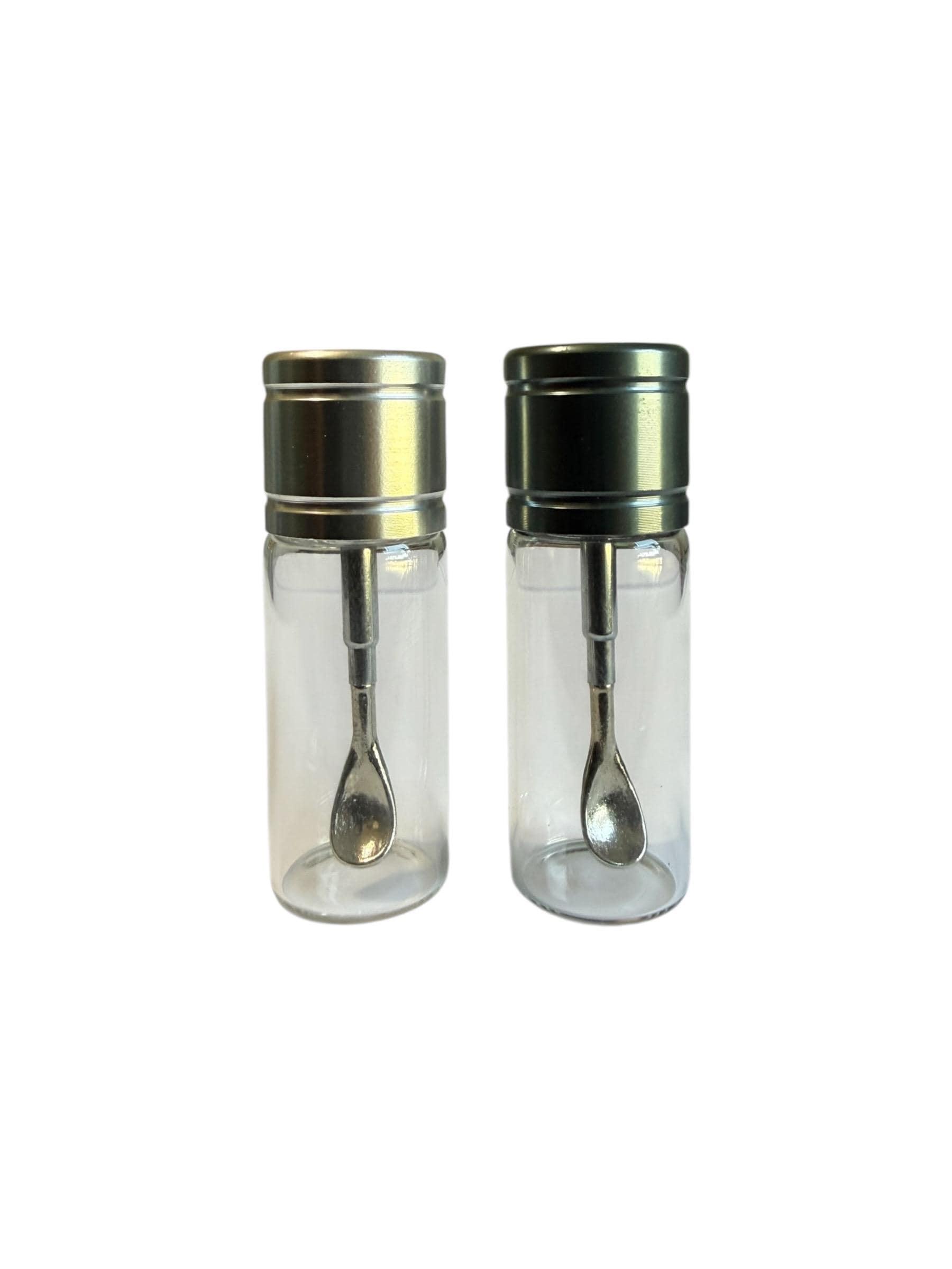 Mini Glass  Snuff Spice Jar: Travel Portion Control with Extending Spoon for Supplements Spices Snuff or Cosmetics