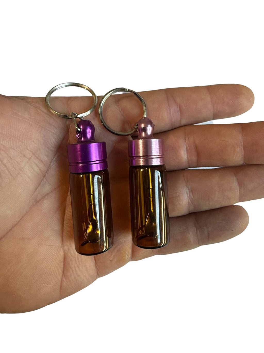 Mini Glass Spice Snuff Jar Keychain: Travel Portion Control with Extending Spoon for Supplements Spices Snuff or Cosmetics