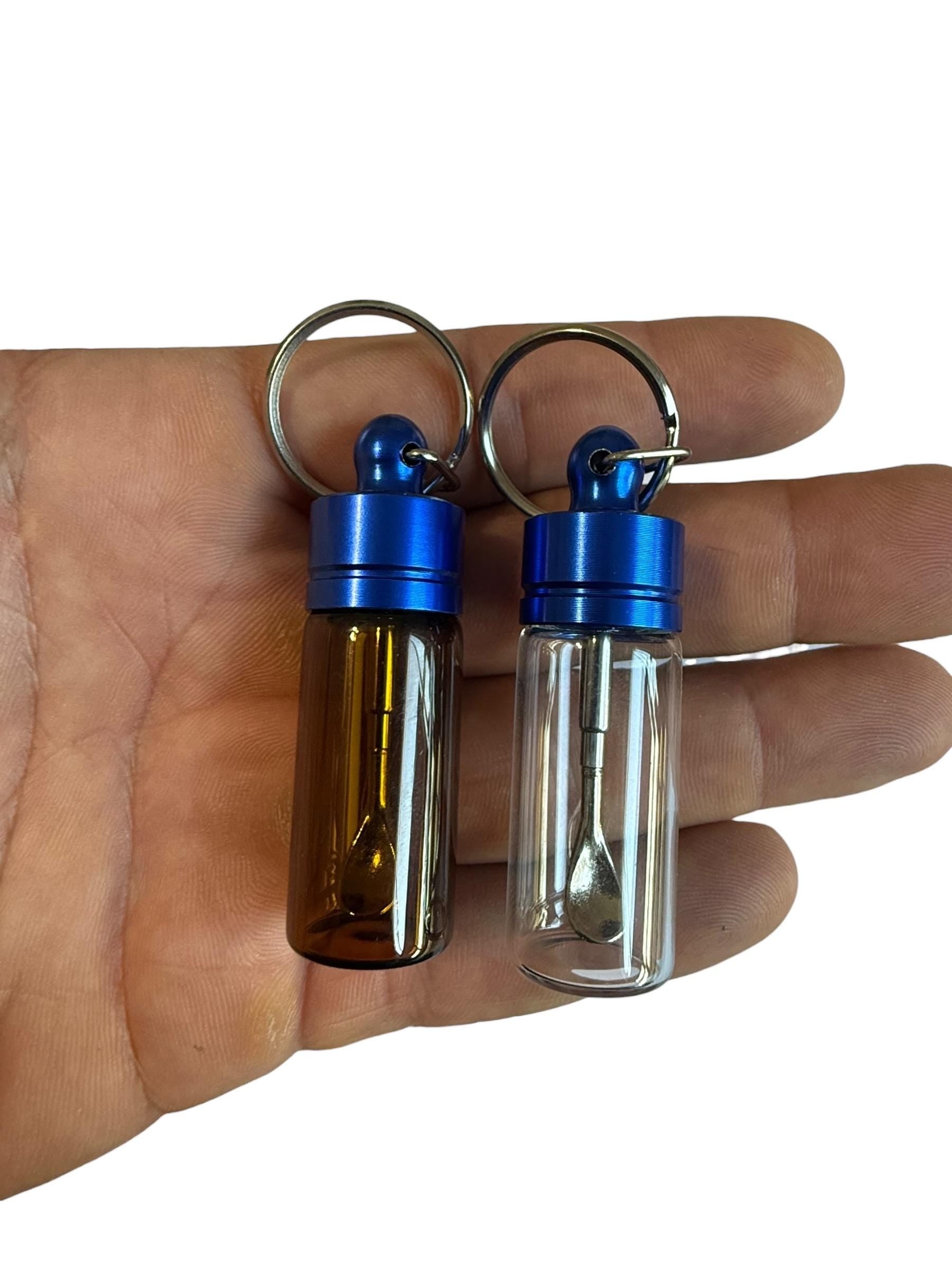 Mini Glass Spice Snuff Jar Keychain: Travel Portion Control with Extending Spoon for Supplements Spices Snuff or Cosmetics