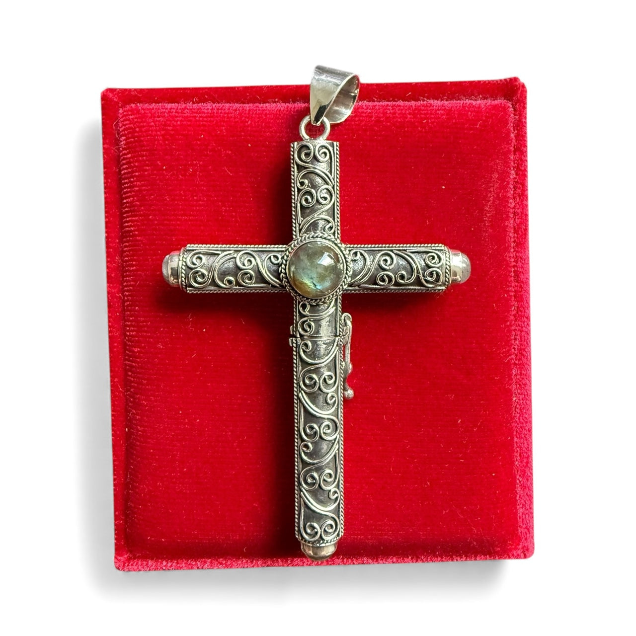 925 Sterling Silver Handmade Cruel Intentions Stash Cross Rosary Pendant Necklace - Heart Design - Cruel Intentions Necklace