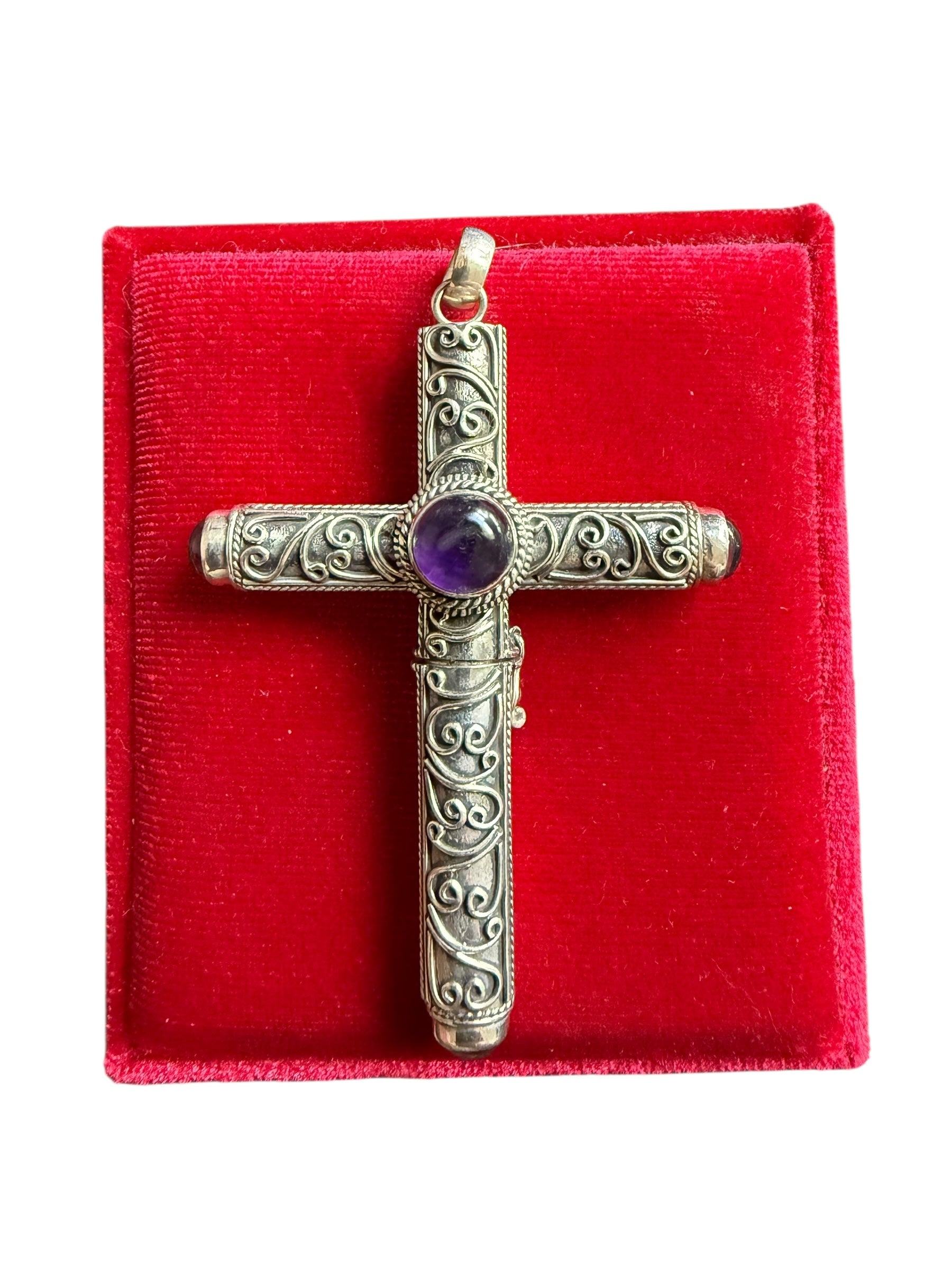 925 Sterling Silver Handmade Cruel Intentions Stash Cross Rosary Pendant Necklace - Heart Design - Cruel Intentions Necklace