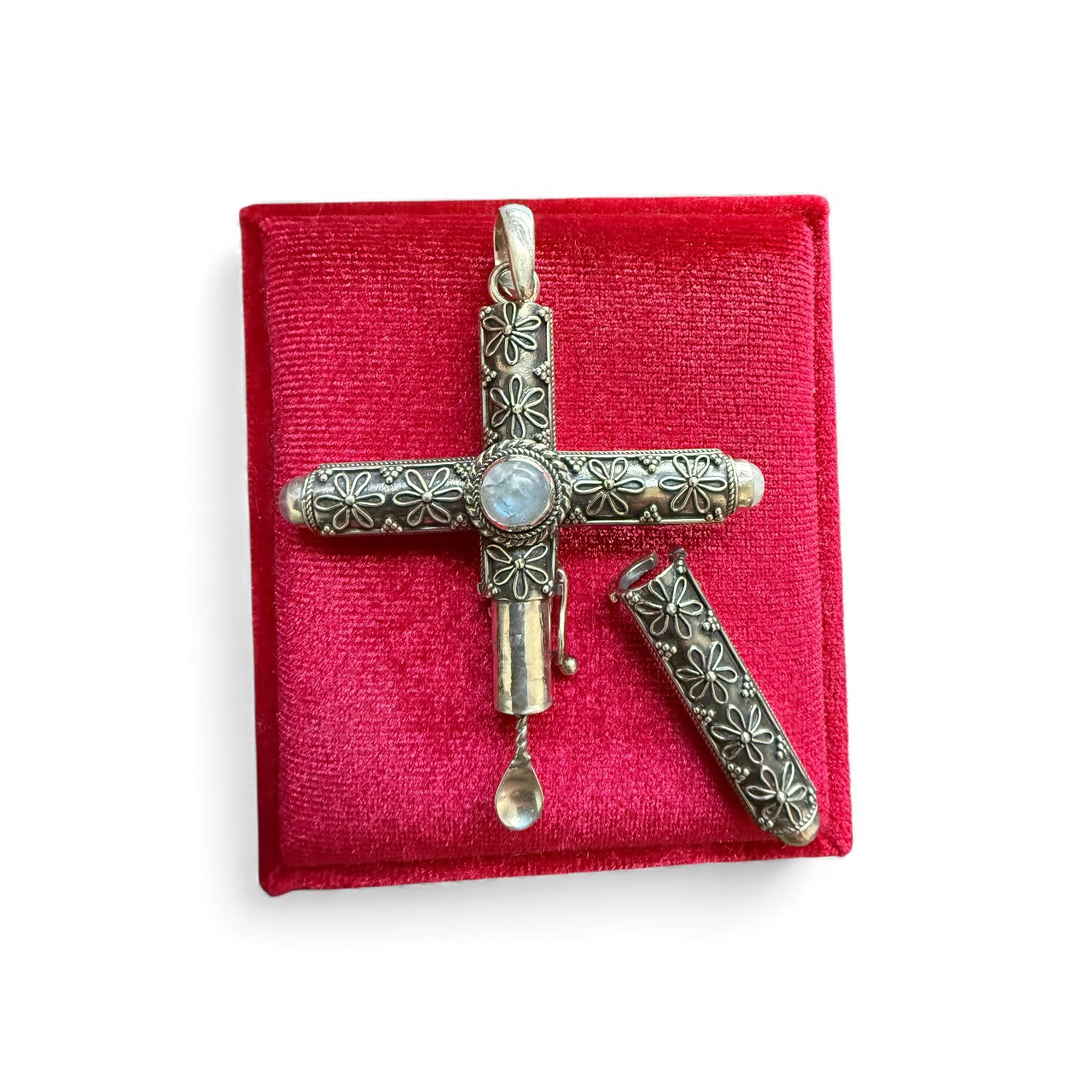 925 Sterling Silver Handmade Cruel Intentions Stash Cross Rosary Pendant - Flower of Life Design - Cruel Intentions Necklace