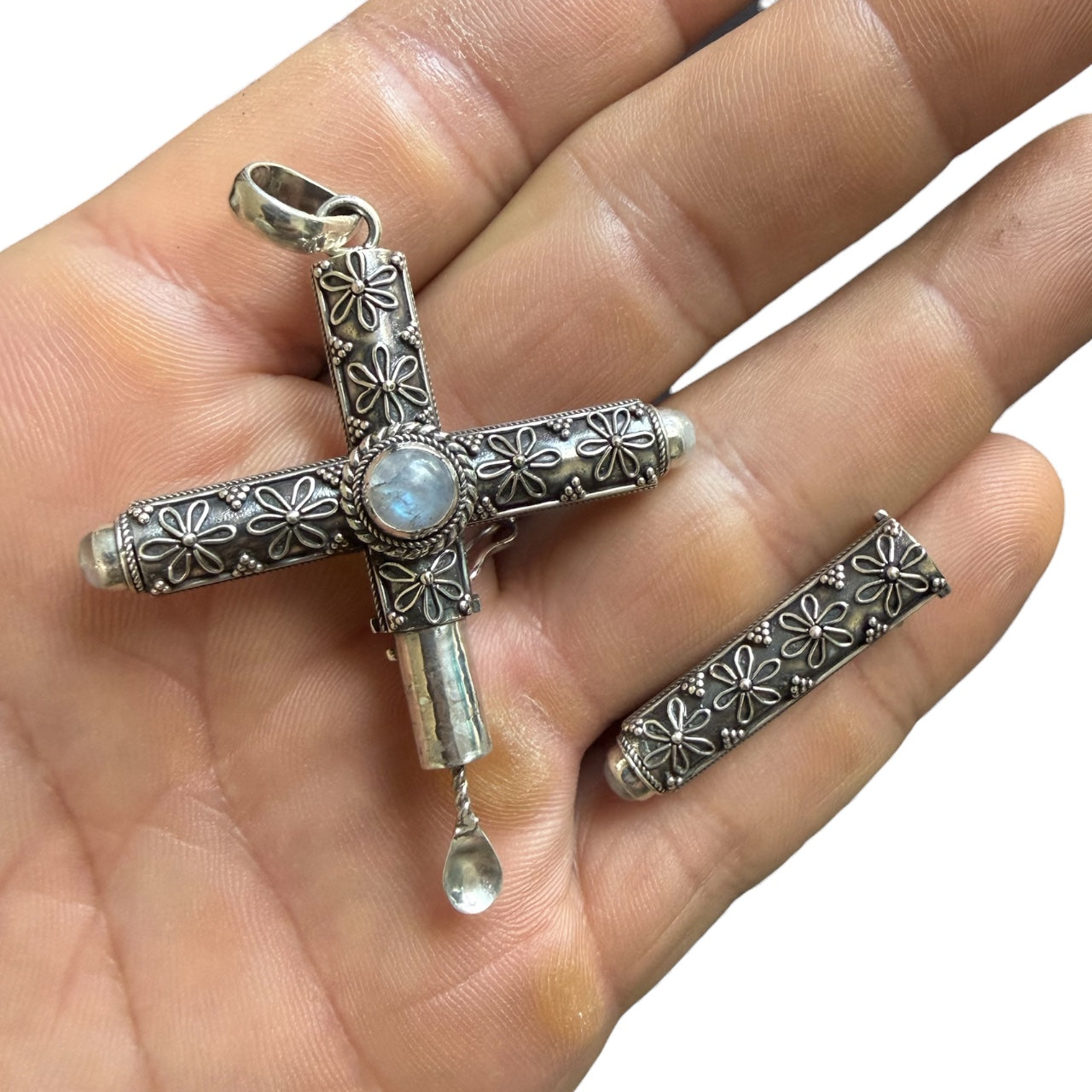 925 Sterling Silver Handmade Cruel Intentions Stash Cross Rosary Pendant - Flower of Life Design - Cruel Intentions Necklace