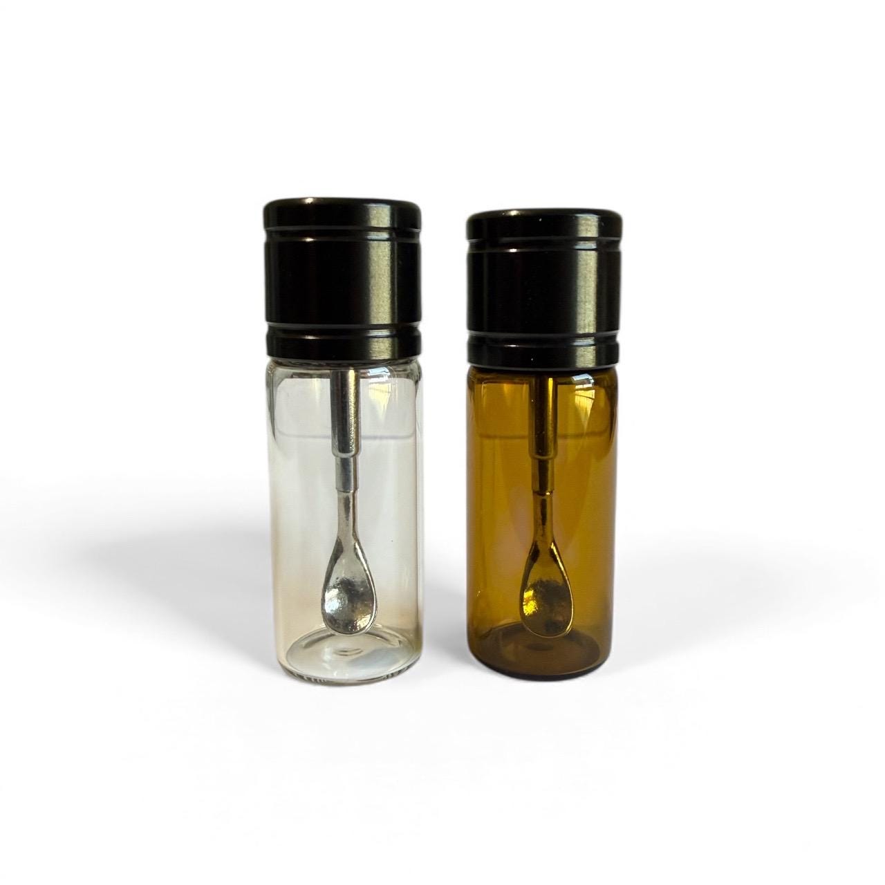 Mini Glass  Snuff Spice Jar: Travel Portion Control with Extending Spoon for Supplements Spices Snuff or Cosmetics