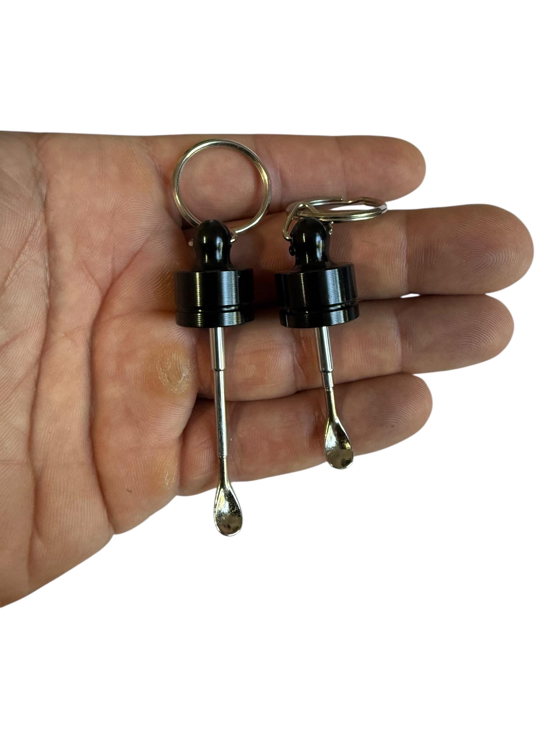 Mini Glass Spice Snuff Jar Keychain: Travel Portion Control with Extending Spoon for Supplements Spices Snuff or Cosmetics