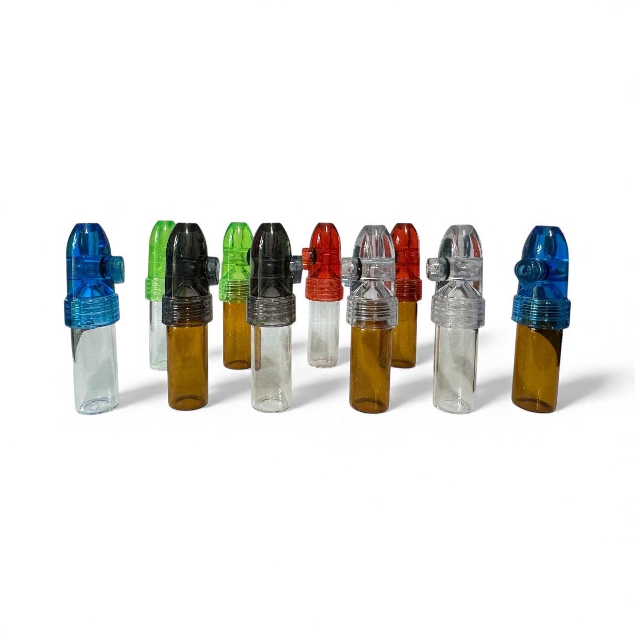 Glass Portion Control Dispenser Storage Plastic Snuff Bullet Top - For Travel, Pocket, or Purse