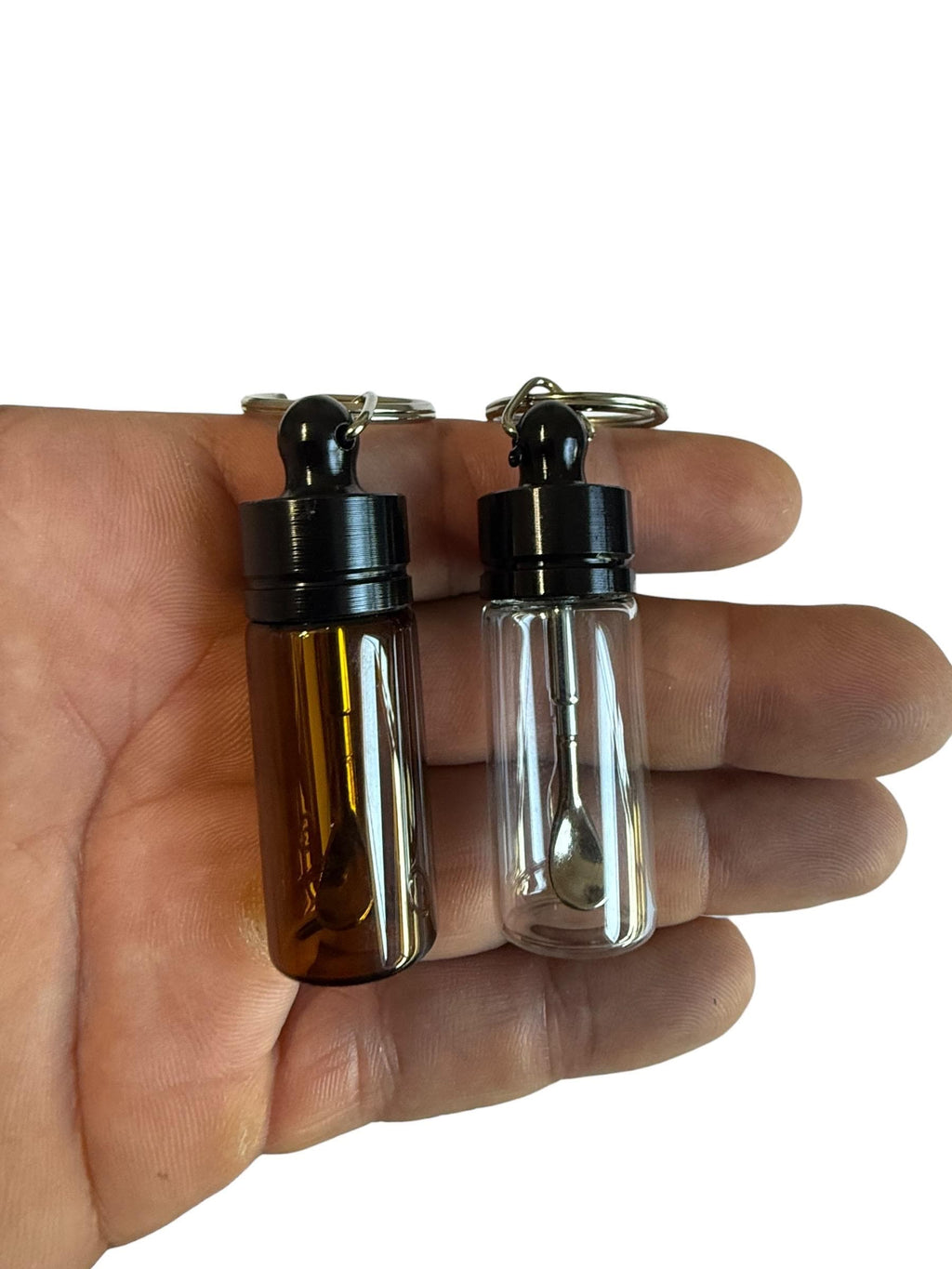 Mini Glass Spice Snuff Jar Keychain: Travel Portion Control with Extending Spoon for Supplements Spices Snuff or Cosmetics